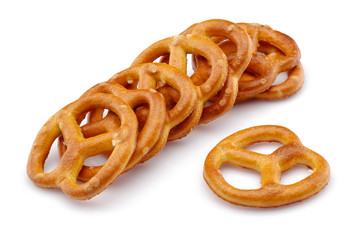 Group of Pretzel crackers isolated on white background