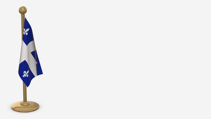 Quebec 3D flag illustration hanging on golden flagpole.