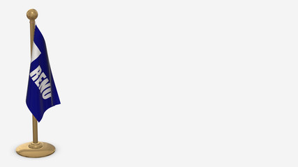 Reno 3D flag illustration hanging on golden flagpole.