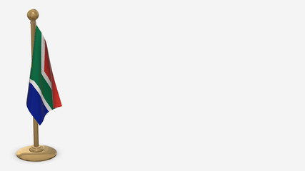 South Africa 3D flag illustration hanging on golden flagpole.