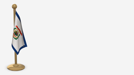 West Virginia 3D flag illustration hanging on golden flagpole.