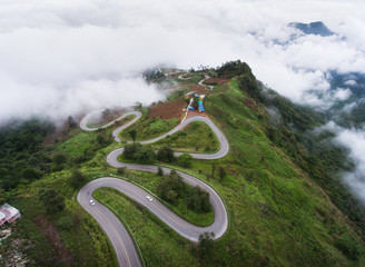 Fototapeta na wymiar Aerial view, Beautiful curve road on the mountain at Phu Tub Berk in Phetchabun, Thailand.
