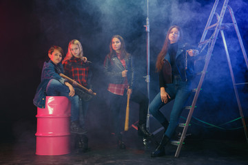 Rebel youth. Full length portrait of cocky children in stylish jeans and leather clothes. Concept...