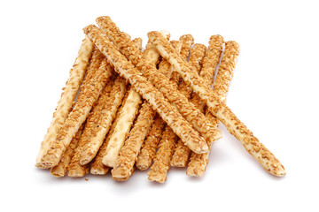 Sesame stick crackers isolated on white background