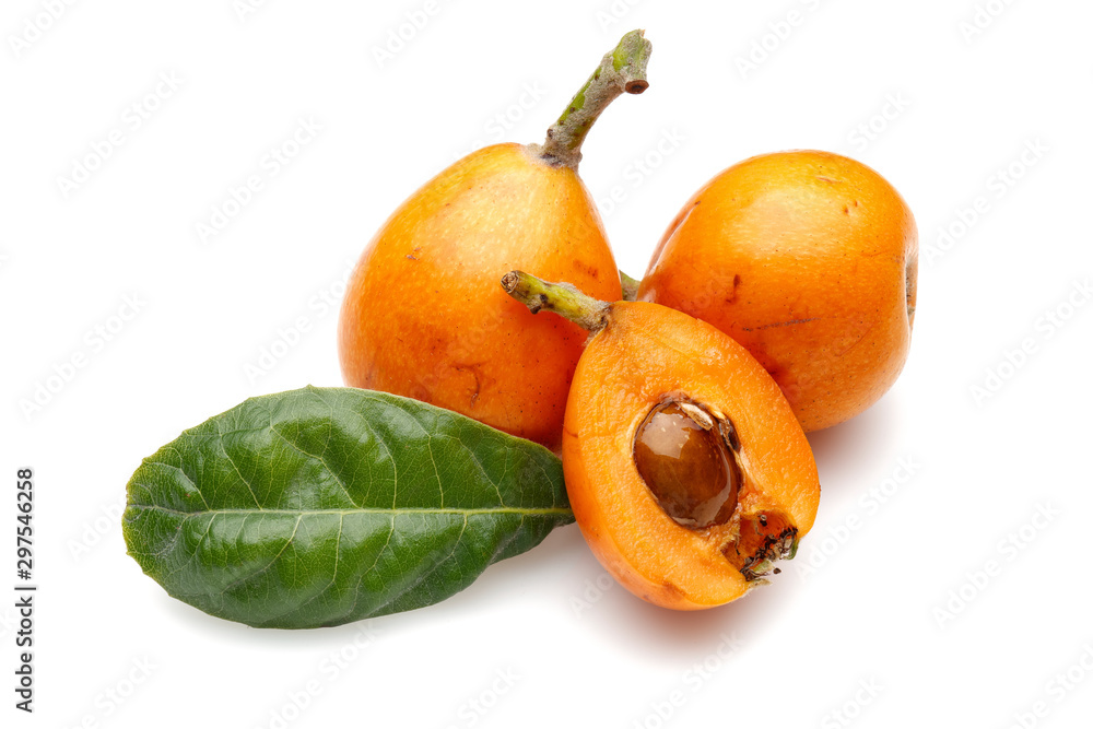 Poster Group of ripe loquat fruits isolated on white background