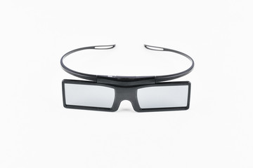 3D glasses on a white background. Three-dimensional movie. Immersion in the film. Isolated.