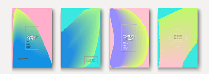 Trendy cool minimalist abstract modern covers design vector. Dynamic pastel colors halftone gradient. Futuristic geometric patterns shapes lines background. Minimal poster template for business