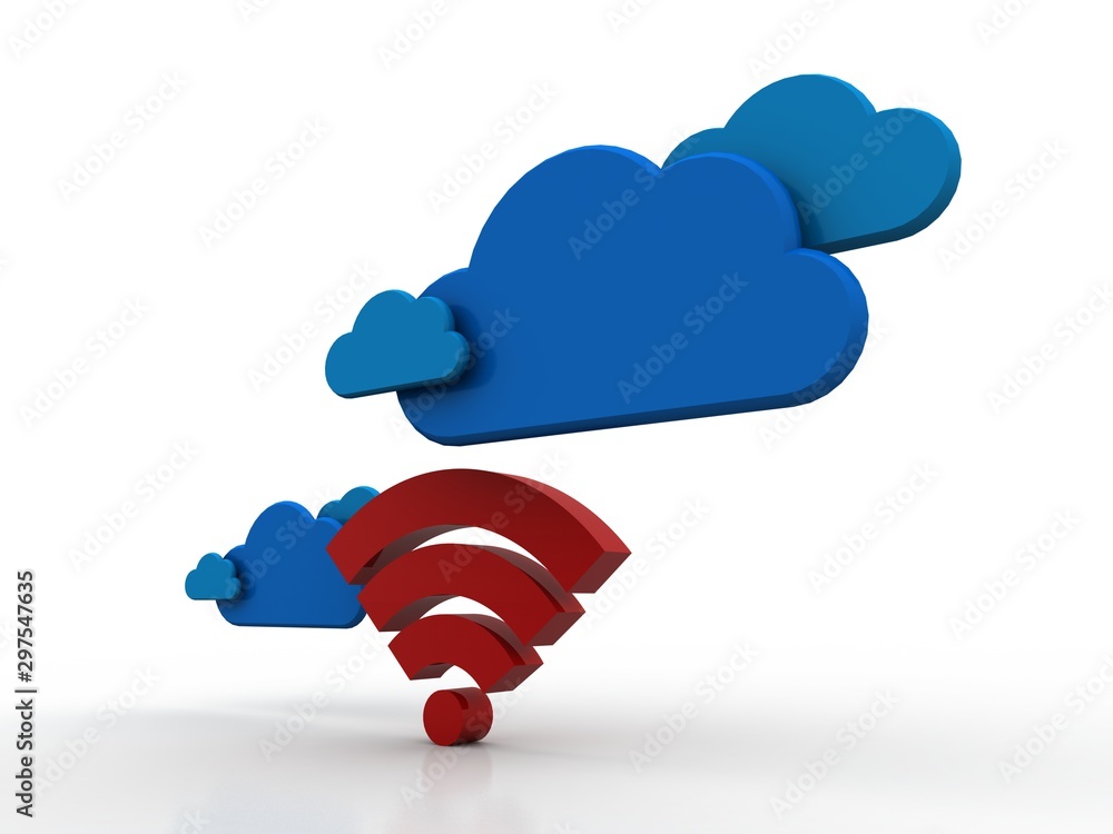 Poster 3d rendering cloud online storage icons with wifi cube