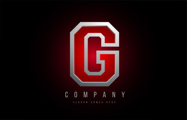 3d letter G logo grey metal metallic red alphabet for company icon design