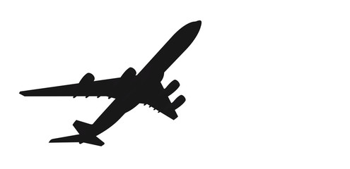 airplane take-off, black silhouette on a white background 3D render