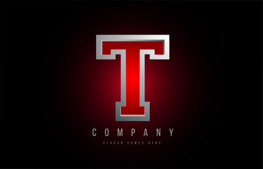 3d letter T logo grey metal metallic red alphabet for company icon design