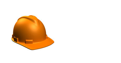 Orange plastic helmet on white background. Hard hat for industrial safety