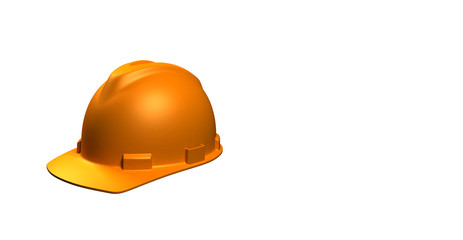 Orange plastic helmet on white background. Hard hat for industrial safety