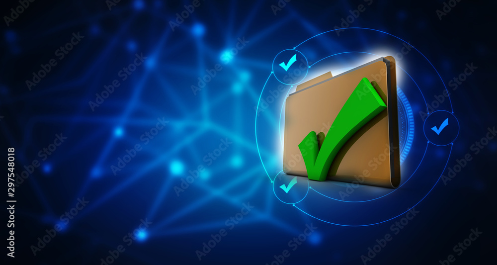 Poster 3d illustration checkbox tick with folder