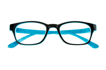 Frame eye black glasses isolated on white background with clipping path.