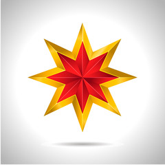 Gold red star vector illustration 3D art symbol christmas