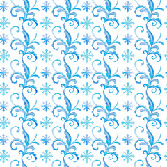 blue, decorative, winter seamless watercolor patterns