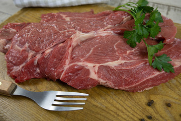 big raw steak on a cutting board