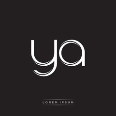 YA Initial Letter Split Lowercase Logo Modern Monogram Template Isolated on Black White
