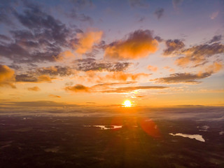 Landscape with a beautiful sky at sunset. Drone shooting