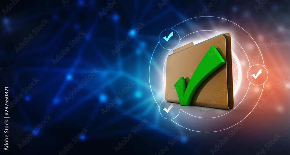 Poster 3d illustration checkbox tick with folder