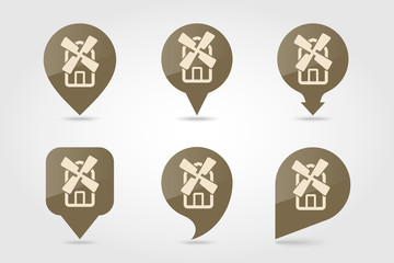 Windmill flat vector pin map icon