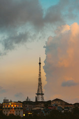 silhouette of the tower at sunset
