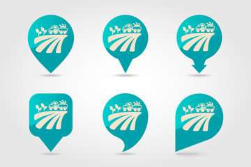 Tractor on field harvest seedling pin map icon