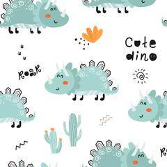 Fototapeta na wymiar Seamless pattern with cute dinosaurs.