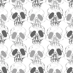 Stickers meubles Gothique Aquarelle dessinés à la main artistique effrayant Halloween prédateur crâne humain cartoon modèle sans couture vintage