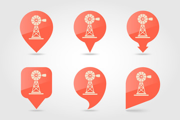 Wind pump flat vector pin map icon
