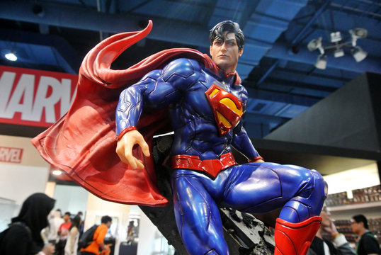KUALA LUMPUR, MALAYSIA -MARCH 24, 2017: Fiction character of SUPERMAN from DC movies and comic. SUPERMAN action figure toys in various size display for the public.