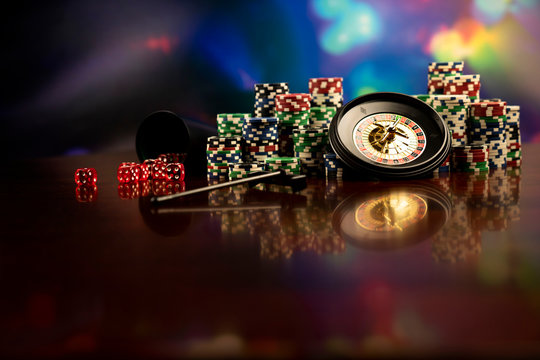Casino theme. Gambling games. Closeup of the roulette wheel.