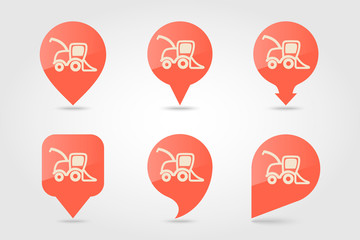 Combine harvester flat vector pin map icon