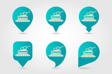 Combine harvester flat vector pin map icon