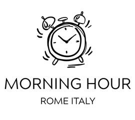 The logo with the icon. The clock alarm. Hand drawn. Business. Shop