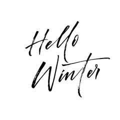 Hello winter card. Modern vector brush calligraphy. Ink illustration with hand-drawn lettering. 