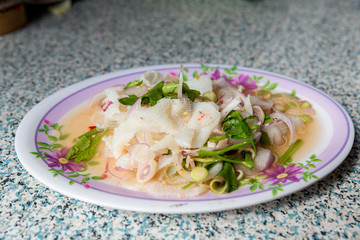 Beef tripe salad, tripe Spicy Salad with Herbs. Cold Tripe Salad from Sicily, Italy , Sicilian Tripe Salad.