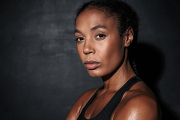 Image closeup of young african american woman in sportswear