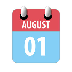 august 1st. Day 1 of month, Simple calendar icon on white background. Planning. Time management. Set of calendar icons for web design. summer month, day of the year concept