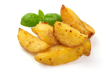 Baked Potato wedges. Fast food, isolated on white background