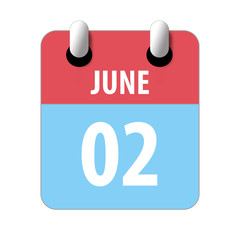 june 2nd. Day 2 of month,Simple calendar icon on white background. Planning. Time management. Set of calendar icons for web design. summer month, day of the year concept