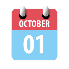 october 1st. Day 1 of month, Simple calendar icon on white background. Planning. Time management. Set of calendar icons for web design. autumn month, day of the year concept