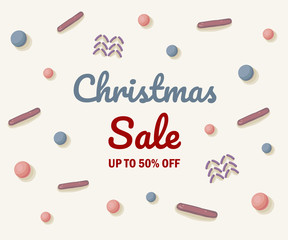 Christmas sale sweet background for banner design. Happy new year.  White background.