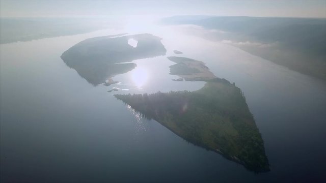 River of Volga and Zhiguli Mountains on sunrise. Russia