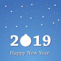Happy New Year 2019 text design. Vector greeting illustration with golden numbers and snowflake