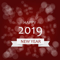Happy New Year 2019 text design. Vector greeting illustration with golden numbers and snowflake