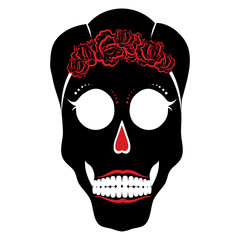 Skull with rose wreath. Day of the dead and Halloween symbol. Vector illustration.