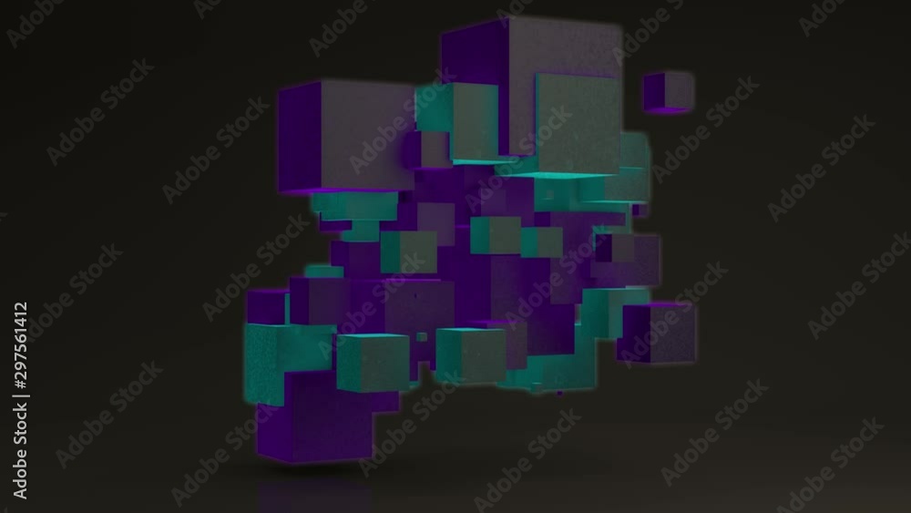 Poster 3d animation of colorful cubes changing their size.