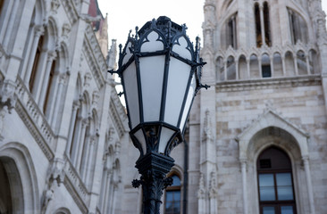 Fototapeta na wymiar View of the antique lantern Parliament of Budapest, Hungary